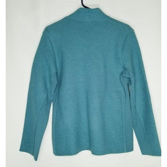 eileen fisher boiled wool Teal Coat 3 snap Closure ribbed sides size small - Picture 4 of 16
